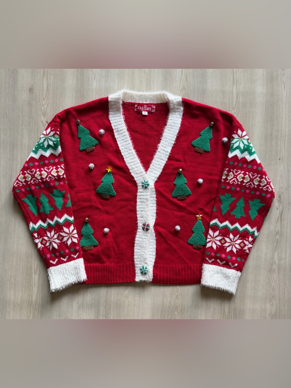 Jollidays Christmas Sweater Cardigan Sz XL Holiday Ugly Christmas Sweater Trees